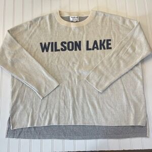 Town Pride Wilson Lake Kansas Knit Sweater Gray Navy Made in USA Womens Medium